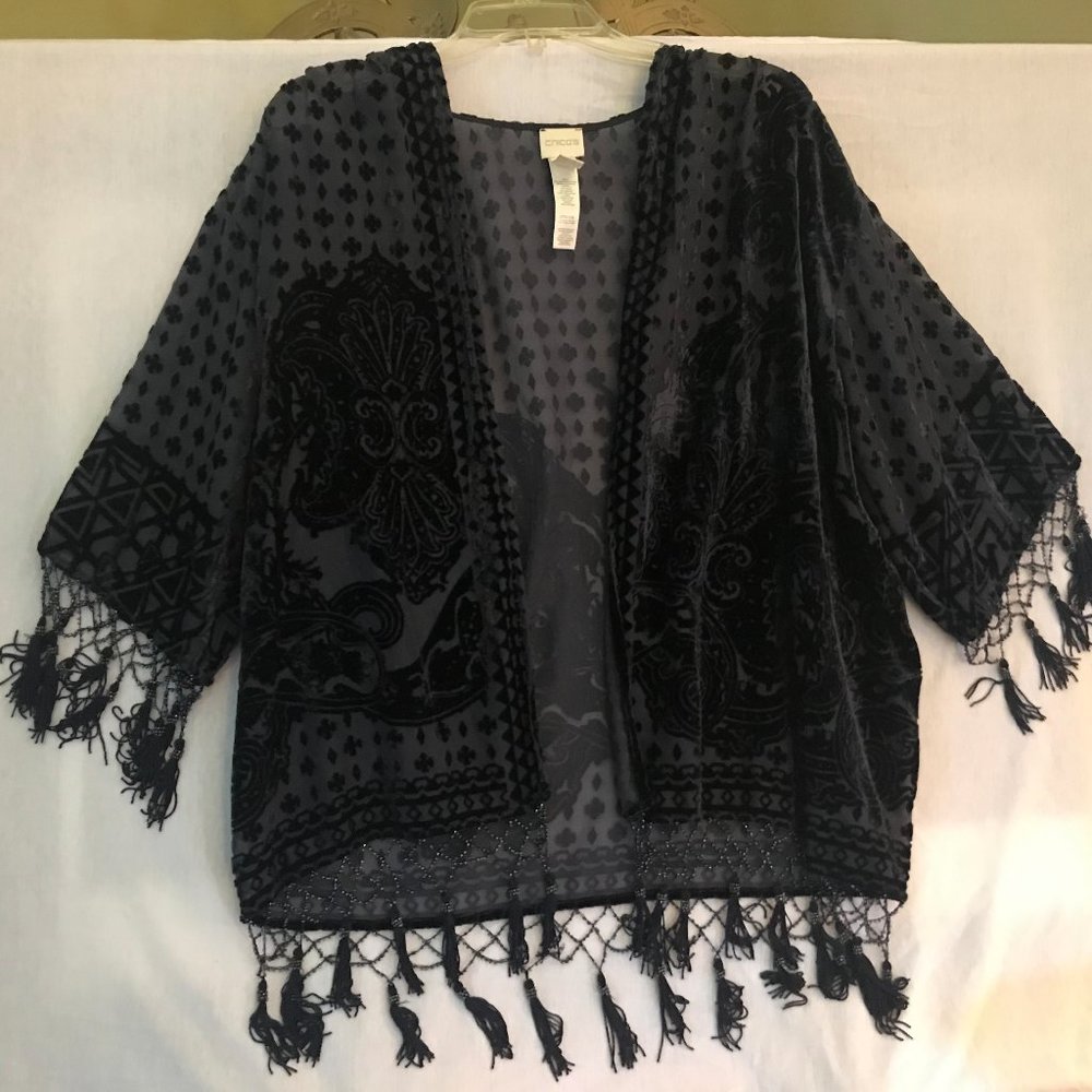 Chico's Navy sheer jacket/topper